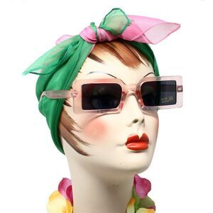 Pink Square Frame Sunglasses Jazz Retro Style Shades w Dark Lens - Hey Viv